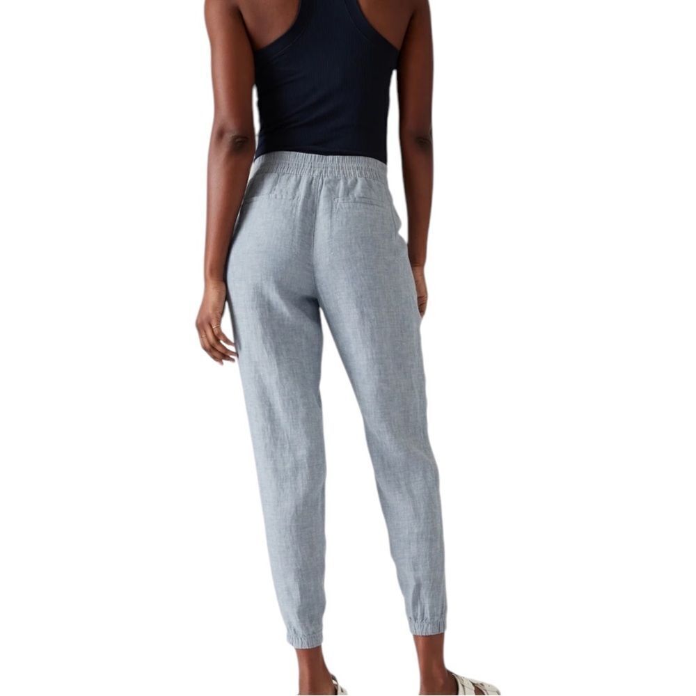 Athleta Womens Retreat Linen Jogger Chambray Blue Size 10  High Rise EUC - Picture 2 of 7